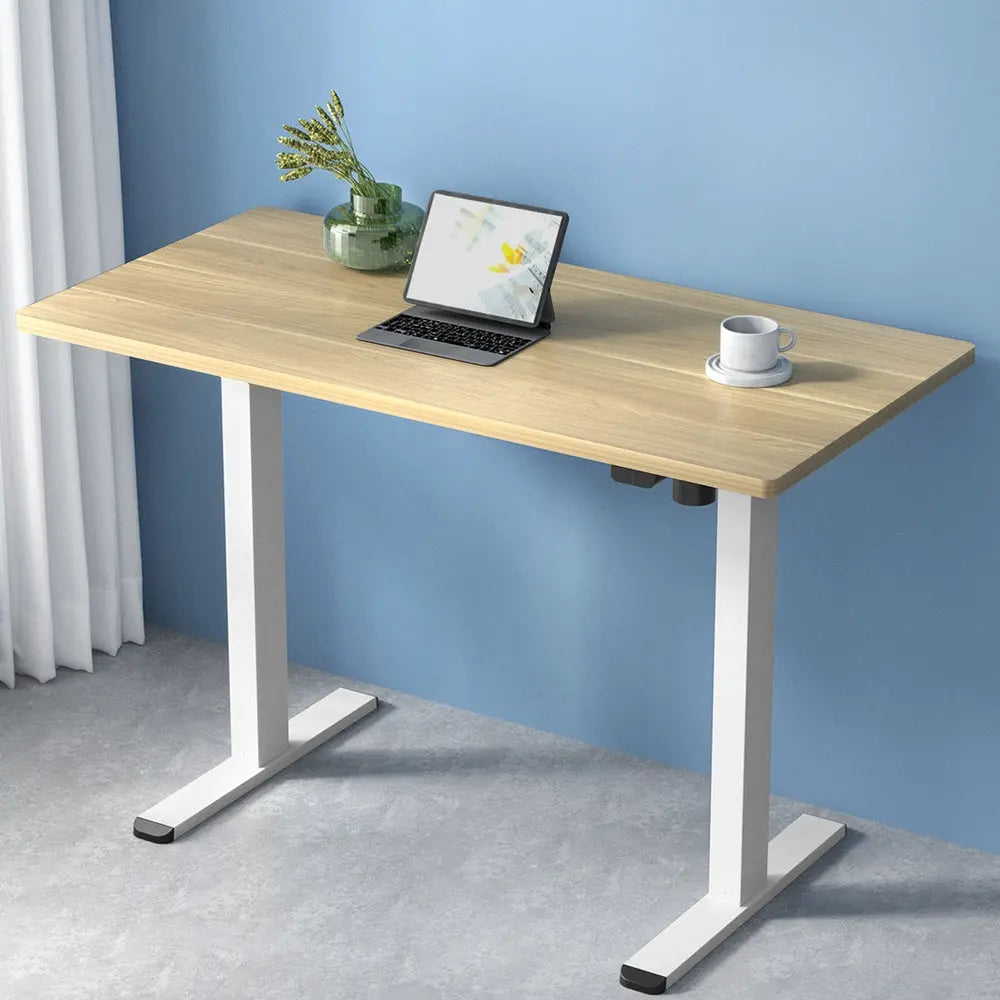 Artiss Standing Desk Motorised Sit Stand Desks White Oak 140CM Chez Guru