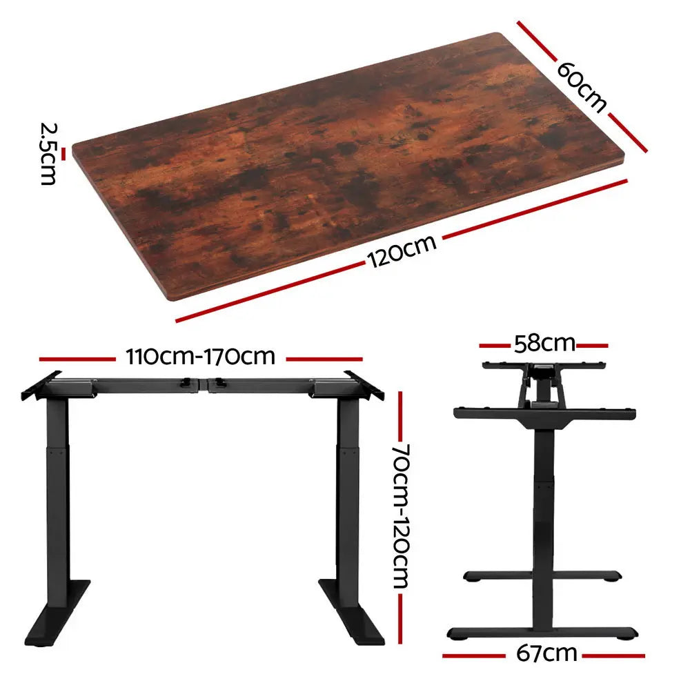 Artiss Standing Desk Motorised Dual Motor Rustic Brwon 120CM Chez Guru