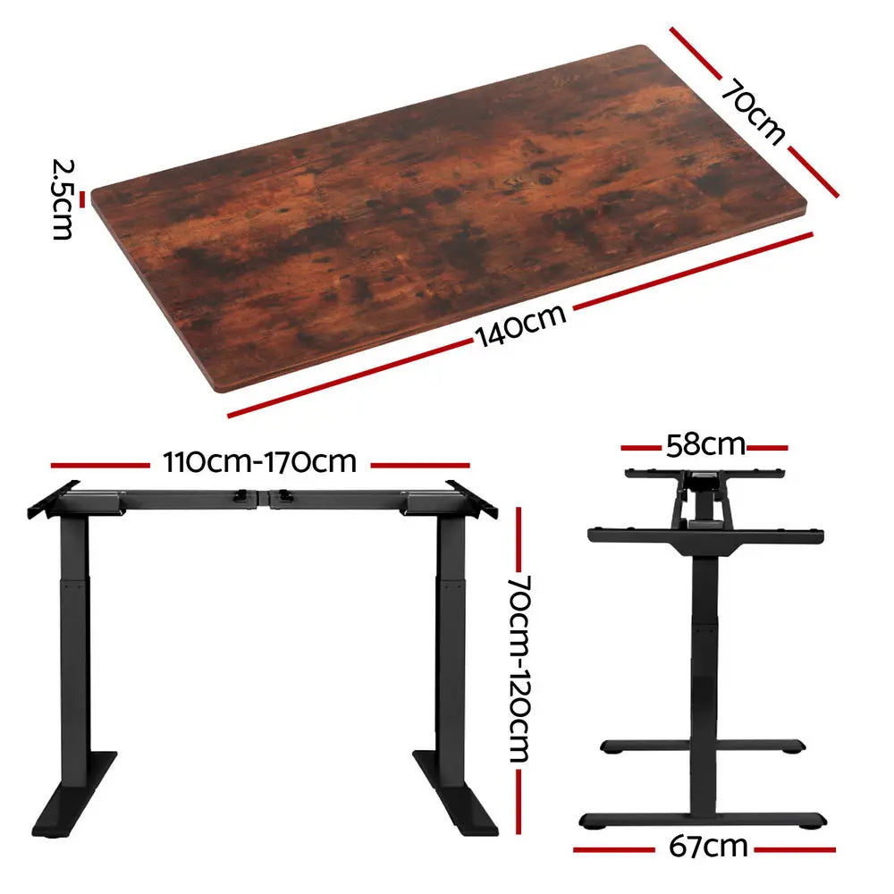 Artiss Standing Desk Motorised Dual Motor Rustic Brwon 140CM Chez Guru