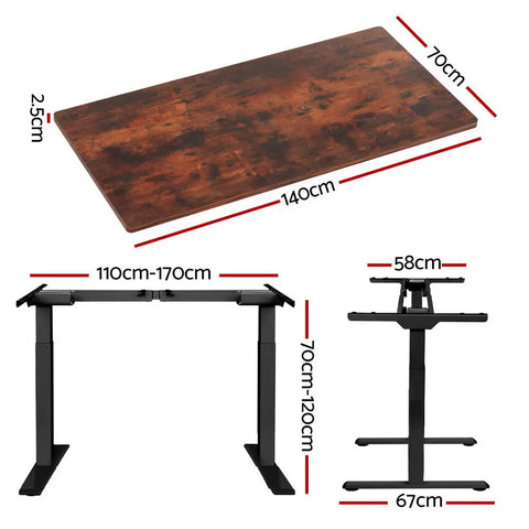 Artiss Standing Desk Motorised Dual Motor Rustic Brwon 140CM Chez Guru