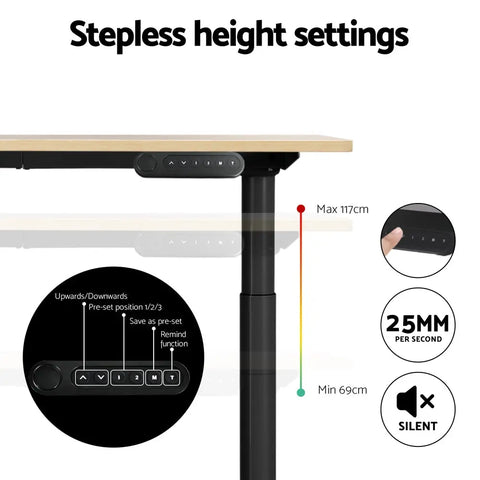 Artiss Standing Desk Motorised Electric Dual Motor White Oak 140CM Chez Guru