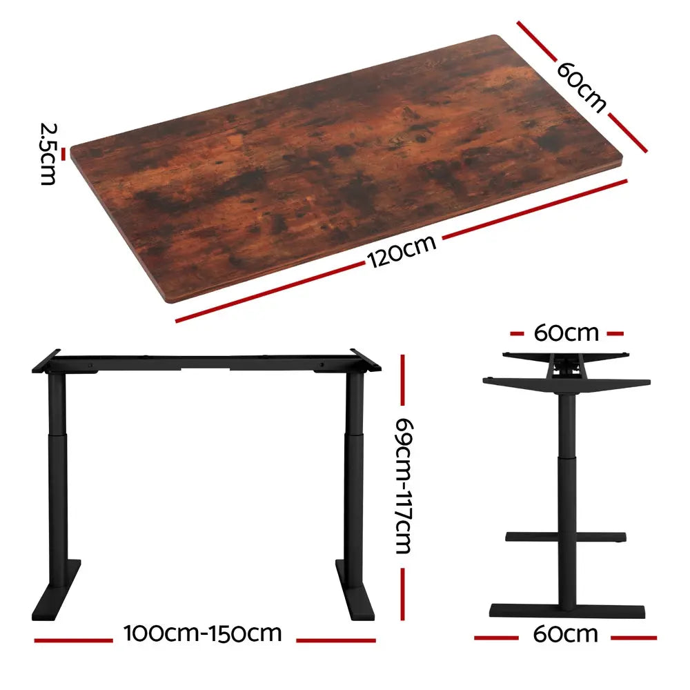 Artiss Standing Desk Motorised Electric Dual Motor Rustic Brown 120CM Chez Guru