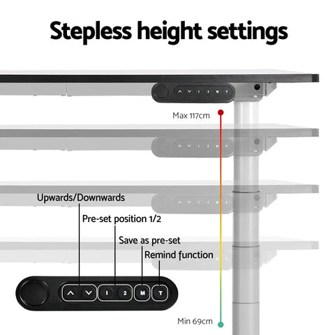 Artiss Standing Desk Frame Only Dual Motor Motorised Adjustable 125KG Load White Chez Guru