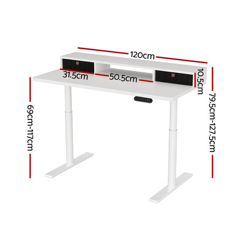 Artiss Electric Standing Desk with Storage Rack Shelf Drawers White 120CM Chez Guru