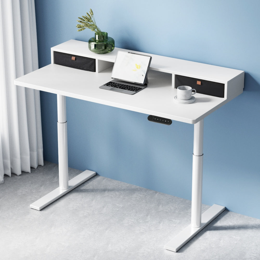 Artiss Electric Standing Desk with Storage Rack Shelf Drawers White 120CM Chez Guru