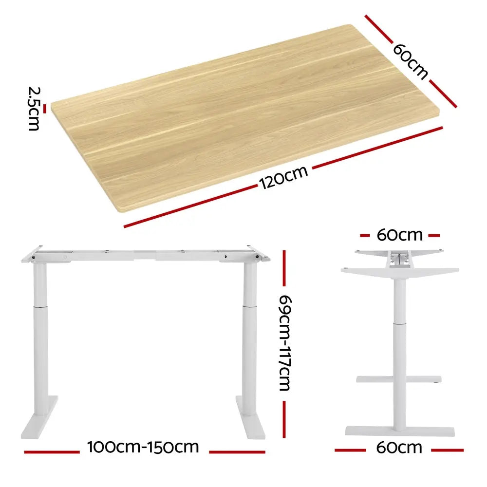 Artiss Standing Desk Motorised Electric Dual Motor 120CM White Oak Chez Guru
