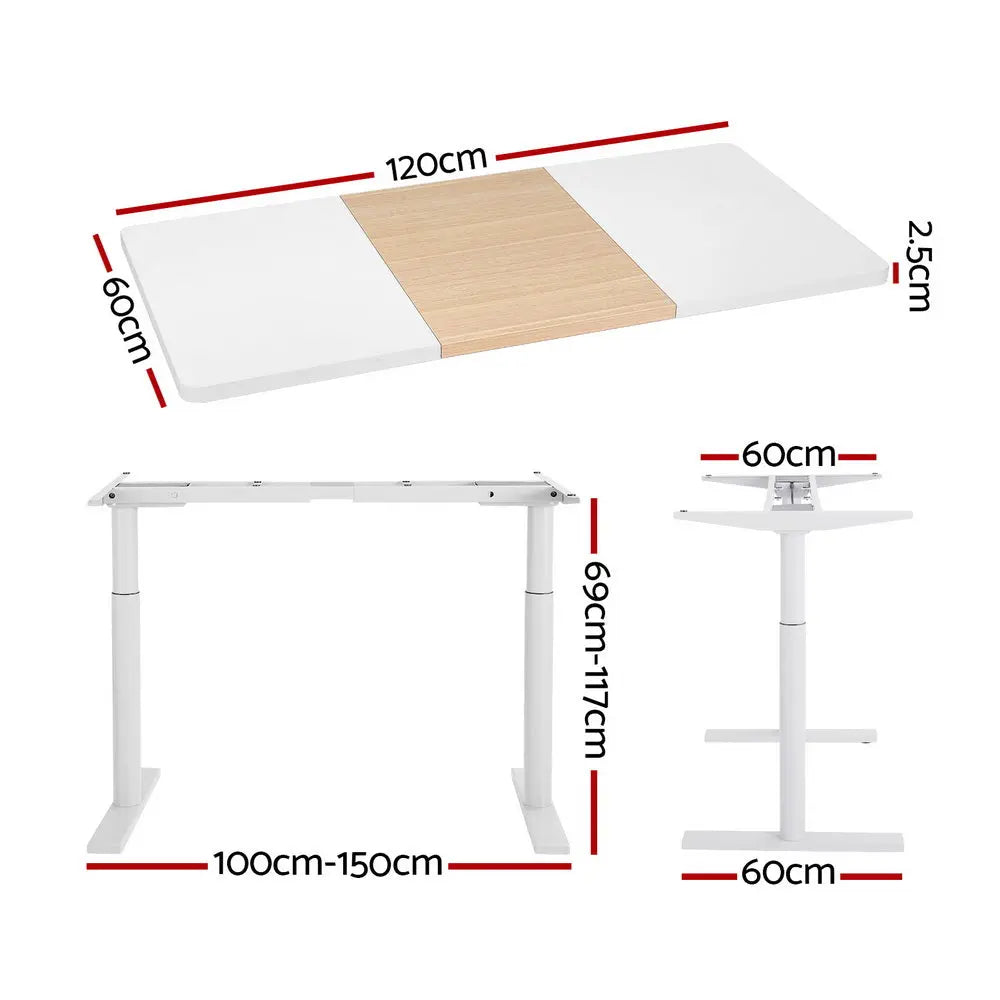 Artiss Standing Desk Motorised Electric Dual Motor Splice White Pine 120CM Chez Guru