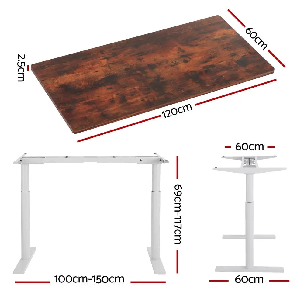 Artiss Standing Desk Motorised Electric Dual Motor 120CM Rustic Brown Chez Guru