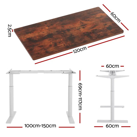 Artiss Standing Desk Motorised Electric Dual Motor 120CM Rustic Brown Chez Guru