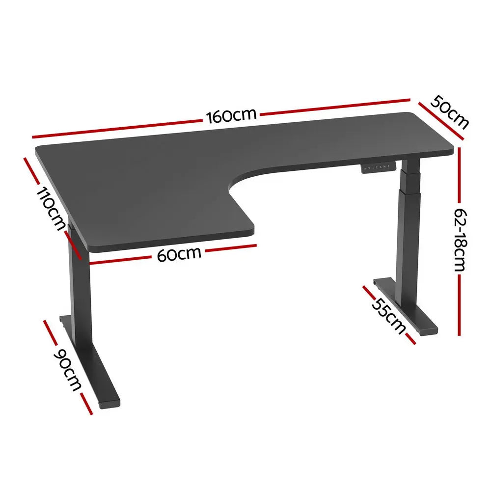 Artiss Standing Desks L-shape Motorised 160CM Black Chez Guru