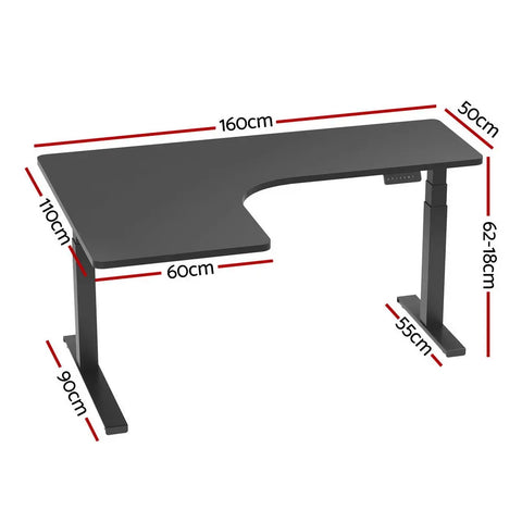 Artiss Standing Desks L-shape Motorised 160CM Black Chez Guru