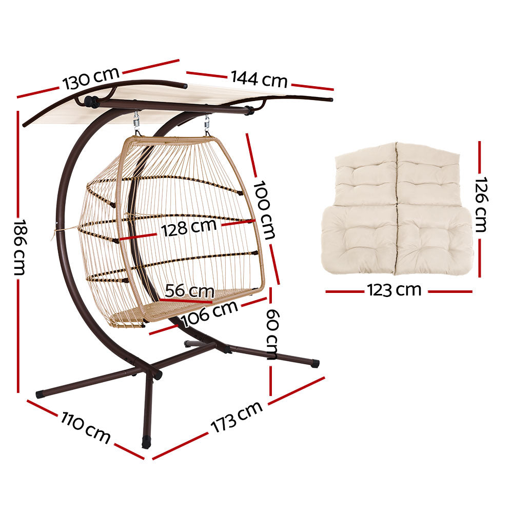 Gardeon Outdoor Egg Swing Chair Wicker Furniture Pod Stand Canopy 2 Seater Latte Chez Guru