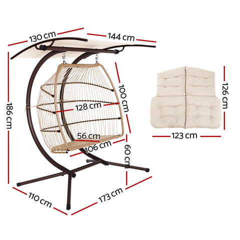 Gardeon Outdoor Egg Swing Chair Wicker Furniture Pod Stand Canopy 2 Seater Latte Chez Guru