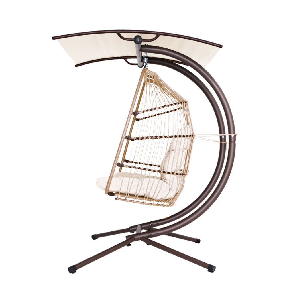 Gardeon Outdoor Egg Swing Chair Wicker Furniture Pod Stand Canopy 2 Seater Latte Chez Guru
