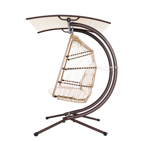 Gardeon Outdoor Egg Swing Chair Wicker Furniture Pod Stand Canopy 2 Seater Latte Chez Guru