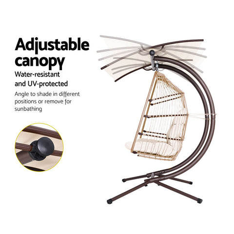 Gardeon Outdoor Egg Swing Chair Wicker Furniture Pod Stand Canopy 2 Seater Latte Chez Guru