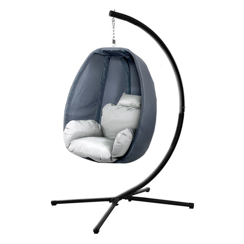 Gardeon Outdoor Egg Swing Chair Patio Furniture Pod Stand Canopy Foldable Grey Chez Guru