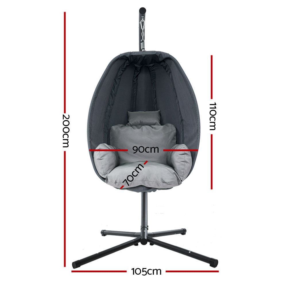 Gardeon Outdoor Egg Swing Chair Patio Furniture Pod Stand Canopy Foldable Grey Chez Guru