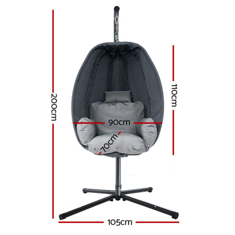 Gardeon Outdoor Egg Swing Chair Patio Furniture Pod Stand Canopy Foldable Grey Chez Guru