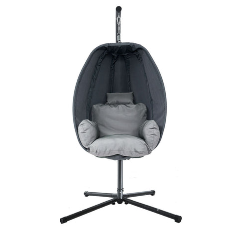 Gardeon Outdoor Egg Swing Chair Patio Furniture Pod Stand Canopy Foldable Grey Chez Guru