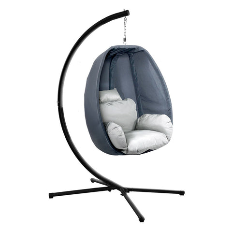 Gardeon Outdoor Egg Swing Chair Patio Furniture Pod Stand Canopy Foldable Grey Chez Guru