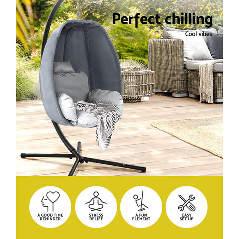 Gardeon Outdoor Egg Swing Chair Patio Furniture Pod Stand Canopy Foldable Grey Chez Guru