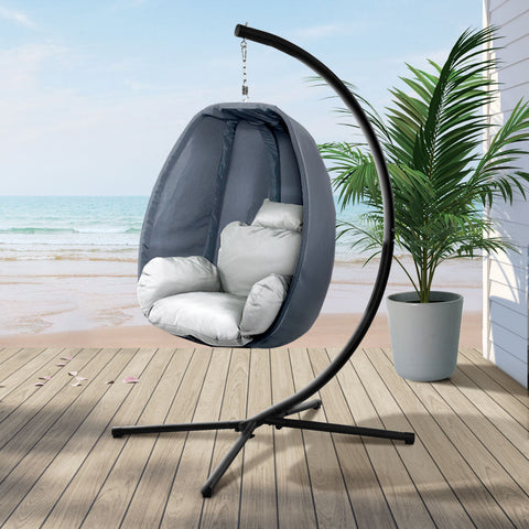 Gardeon Outdoor Egg Swing Chair Patio Furniture Pod Stand Canopy Foldable Grey Chez Guru