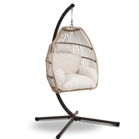 Gardeon Outdoor Egg Swing Chair Wicker Rope Furniture Pod Stand Cushion Latte Chez Guru