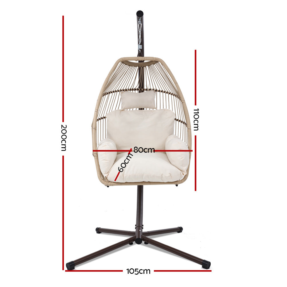 Gardeon Outdoor Egg Swing Chair Wicker Rope Furniture Pod Stand Cushion Latte Chez Guru