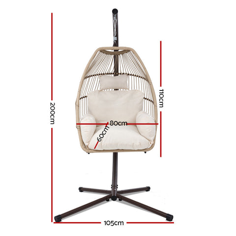 Gardeon Outdoor Egg Swing Chair Wicker Rope Furniture Pod Stand Cushion Latte Chez Guru