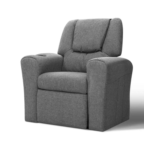 Keezi Kids Recliner Chair Linen Soft Sofa Lounge Couch Children Armchair Grey - Chez Guru