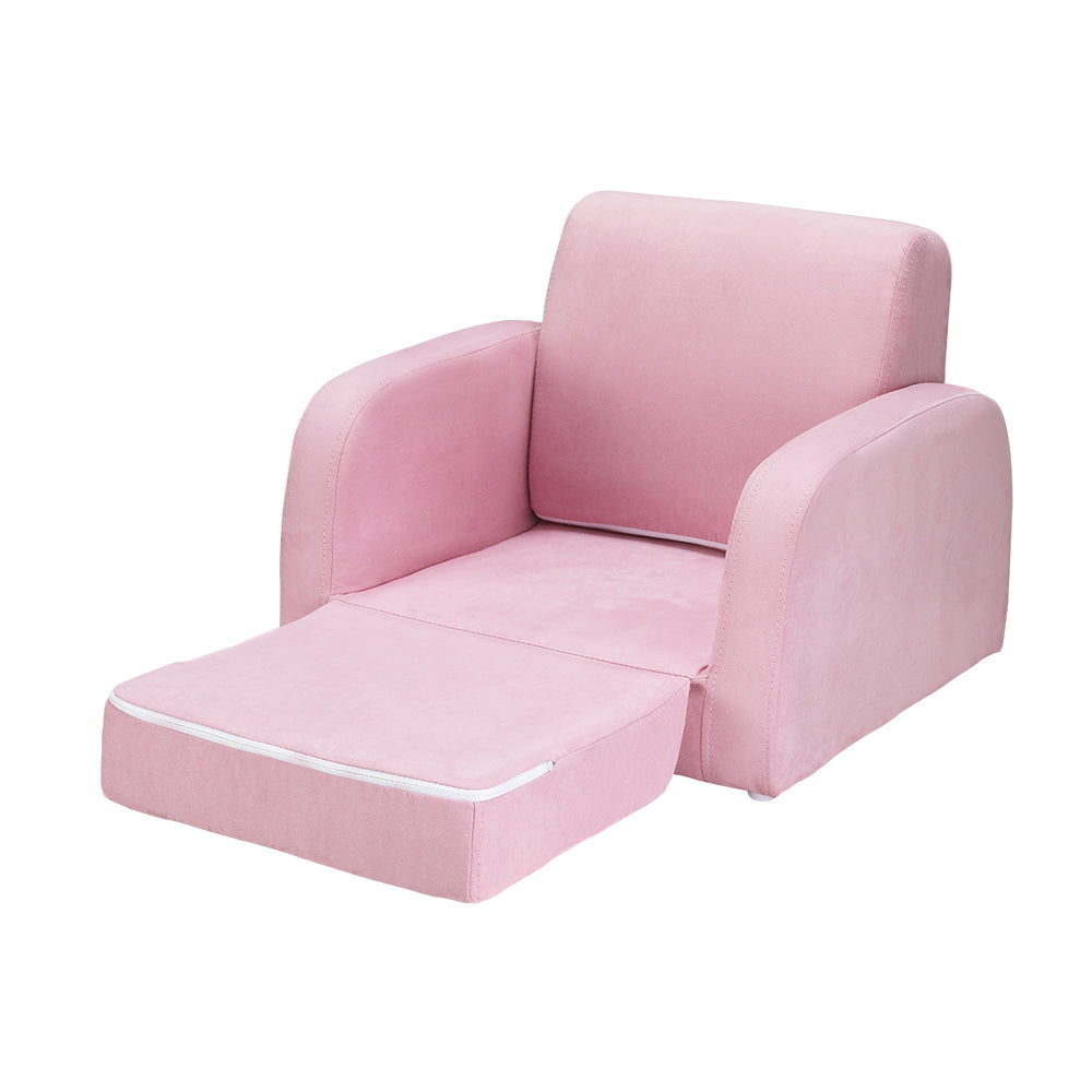 Keezi Kids Sofa 2 Seater Children Flip Open Couch Lounger Armchair Soft Pink Chez Guru