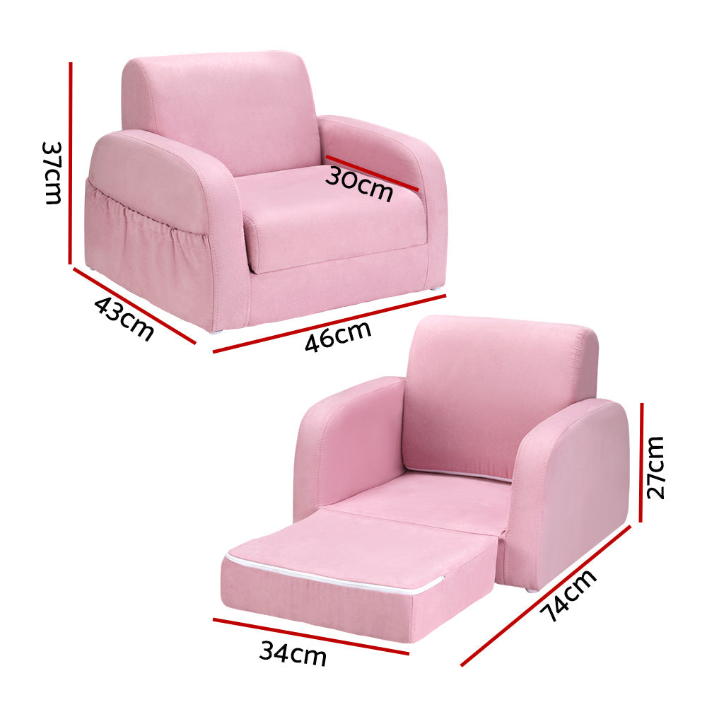 Keezi Kids Sofa 2 Seater Children Flip Open Couch Lounger Armchair Soft Pink Chez Guru