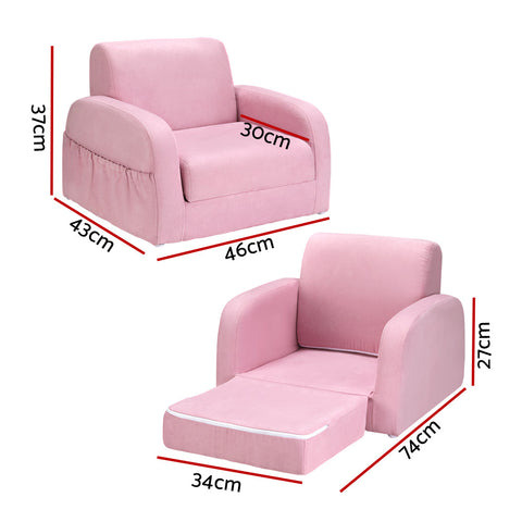 Keezi Kids Sofa 2 Seater Children Flip Open Couch Lounger Armchair Soft Pink Chez Guru