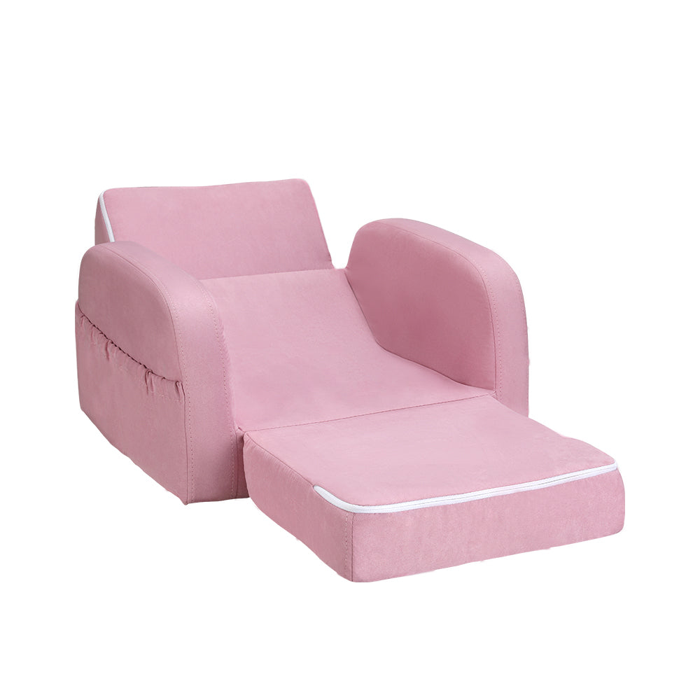 Keezi Kids Sofa 2 Seater Children Flip Open Couch Lounger Armchair Soft Pink Chez Guru
