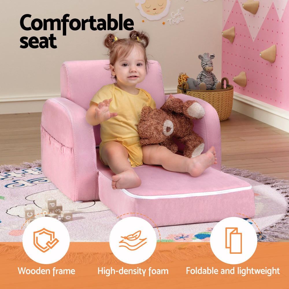 Keezi Kids Sofa 2 Seater Children Flip Open Couch Lounger Armchair Soft Pink Chez Guru