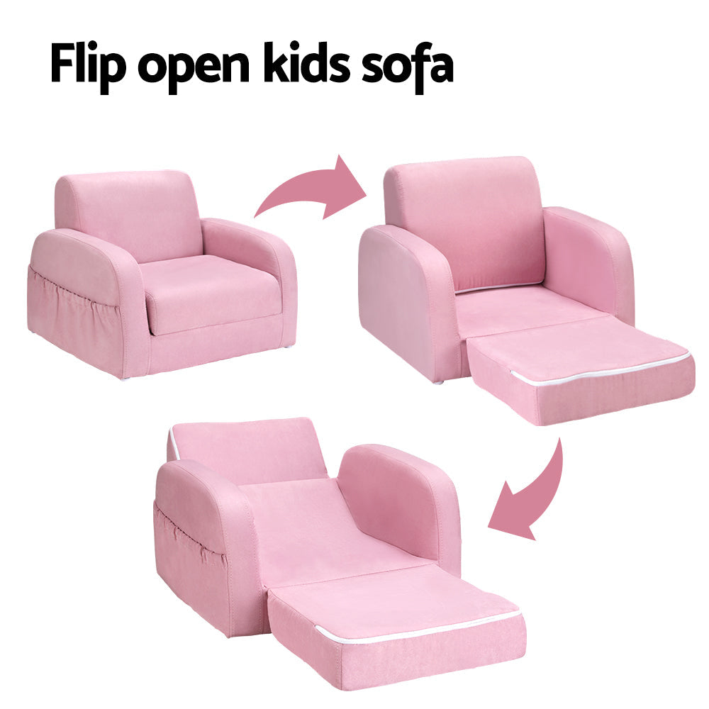 Keezi Kids Sofa 2 Seater Children Flip Open Couch Lounger Armchair Soft Pink Chez Guru