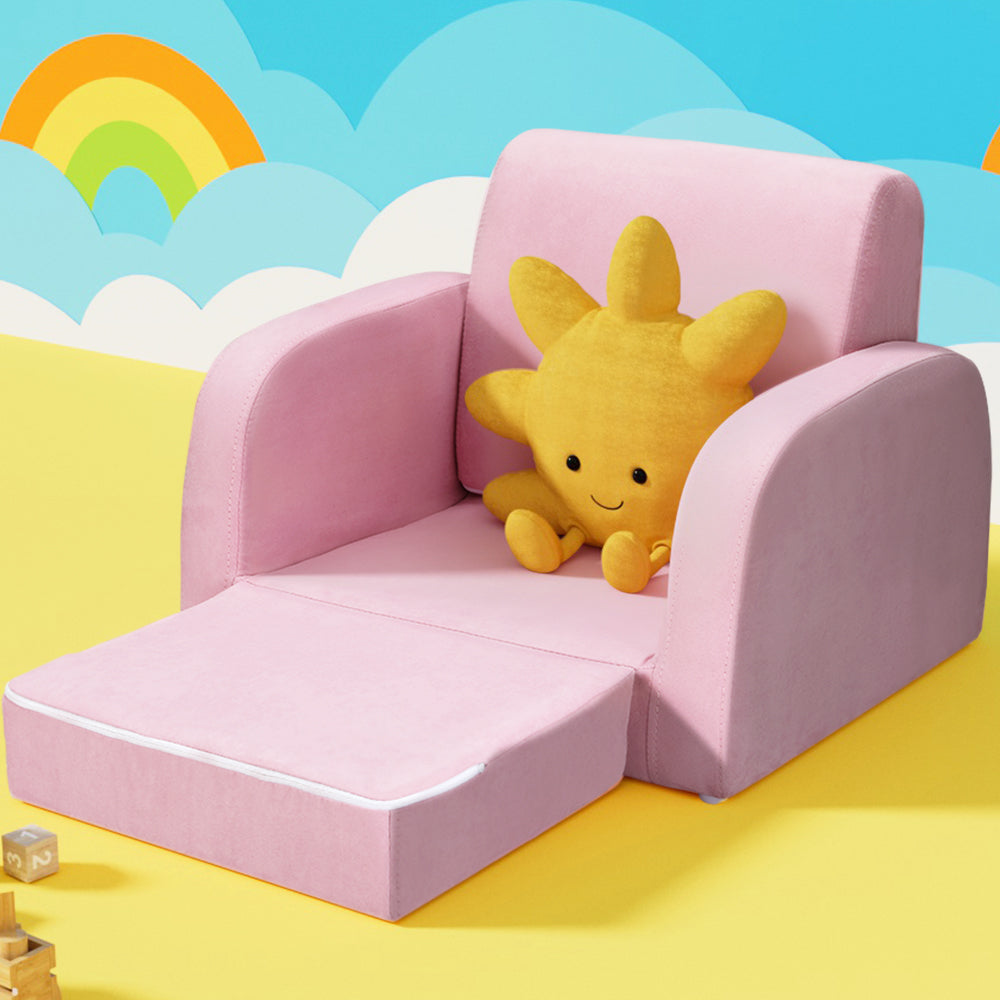 Keezi Kids Sofa 2 Seater Children Flip Open Couch Lounger Armchair Soft Pink Chez Guru