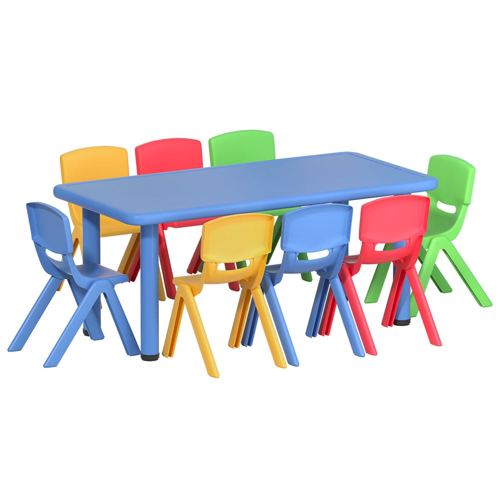 Keezi 9PCS Kids Table and Chairs Set Children Study Desk Furniture Plastic 8 Chairs Chez Guru