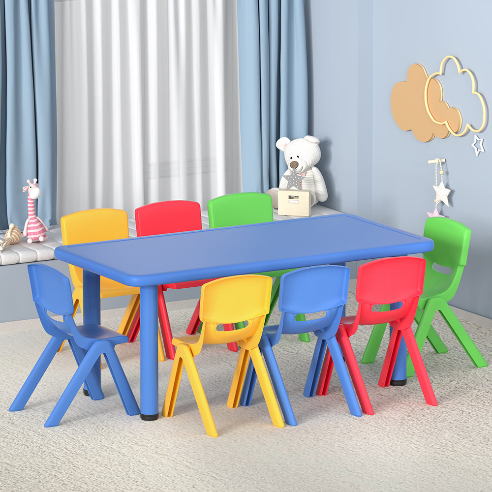 Keezi 9PCS Kids Table and Chairs Set Children Study Desk Furniture Plastic 8 Chairs Chez Guru