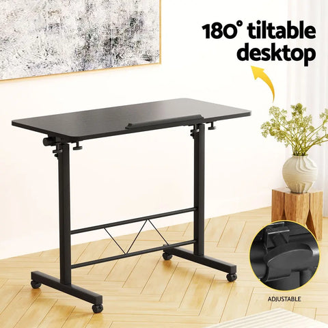 Artiss Laptop Desk Table Height Adjustable Wooden Bed Side Tables 80CM Black Chez Guru