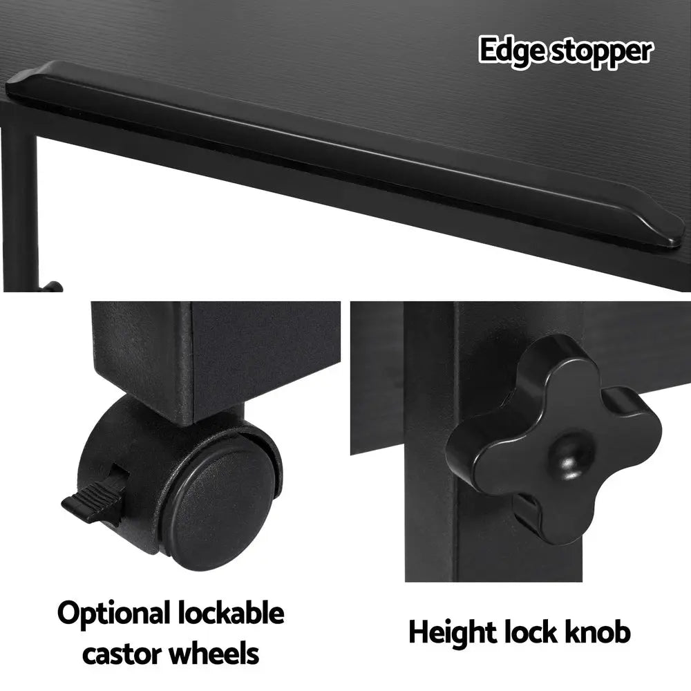 Artiss Laptop Desk Table Height Adjustable Wooden Bed Side Tables 80CM Black Chez Guru