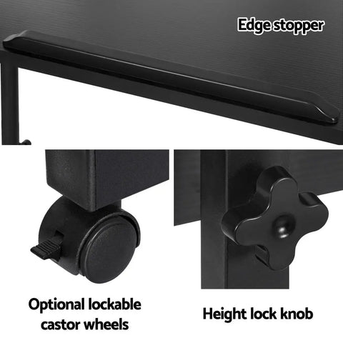 Artiss Laptop Desk Table Height Adjustable Wooden Bed Side Tables 80CM Black Chez Guru