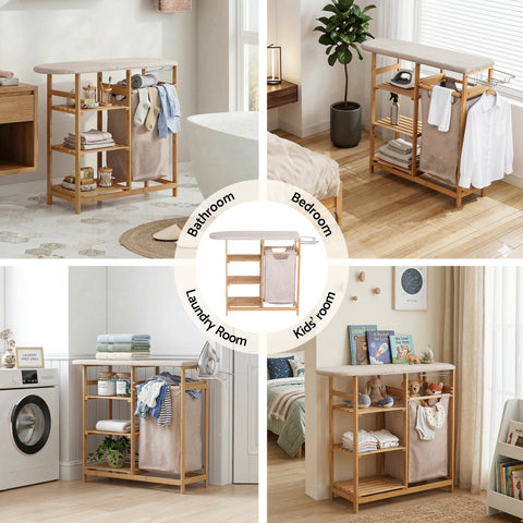 Artiss Laundry Basket Hamper with Ironing Board Bamboo