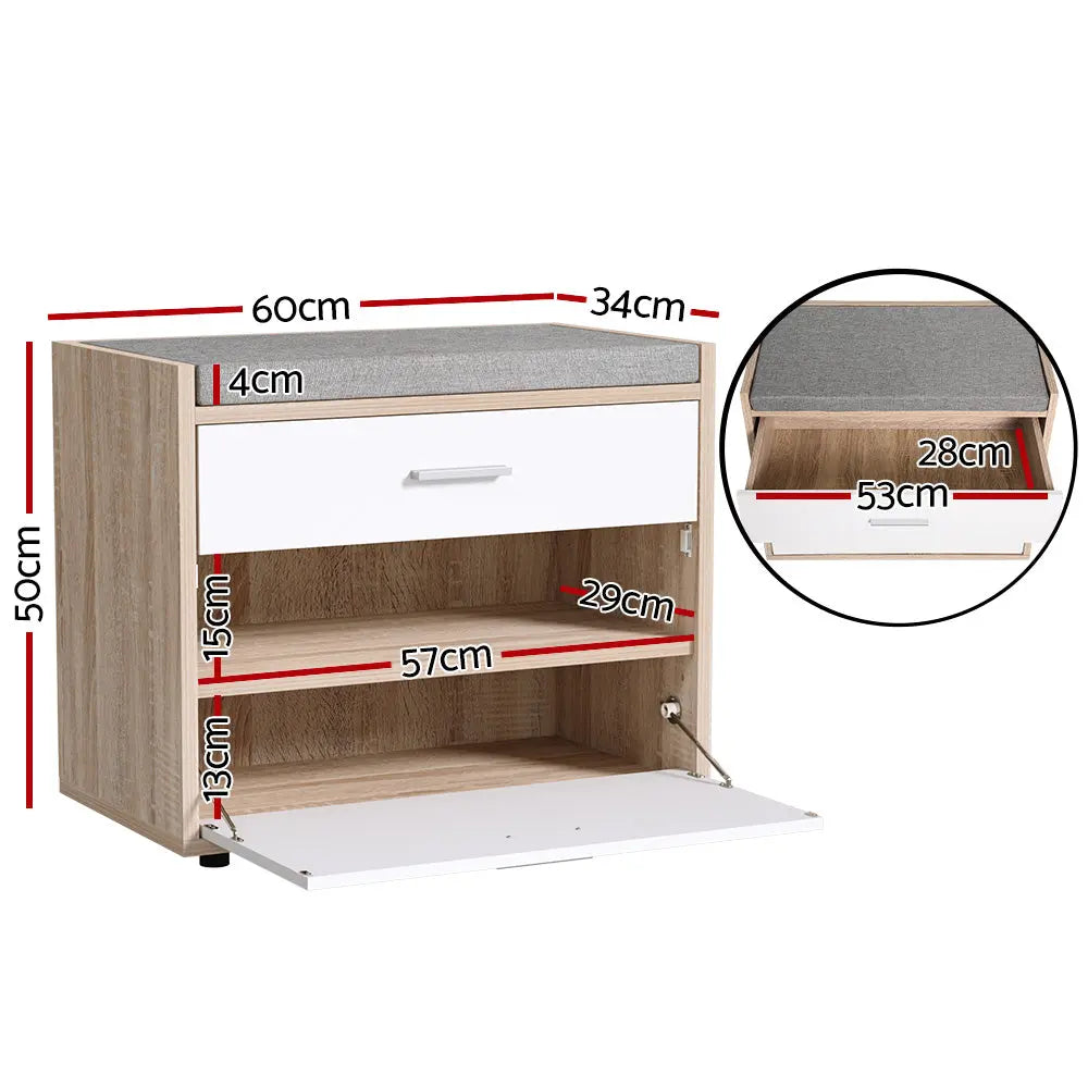 Artiss Shoe Rack Cabinet Bench 8 Pairs White Niva Chez Guru