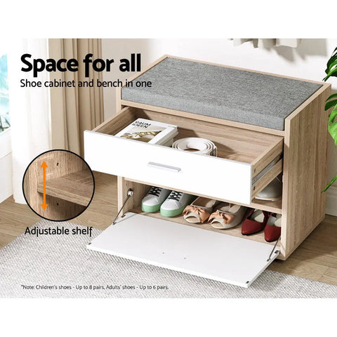 Artiss Shoe Rack Cabinet Bench 8 Pairs White Niva Chez Guru