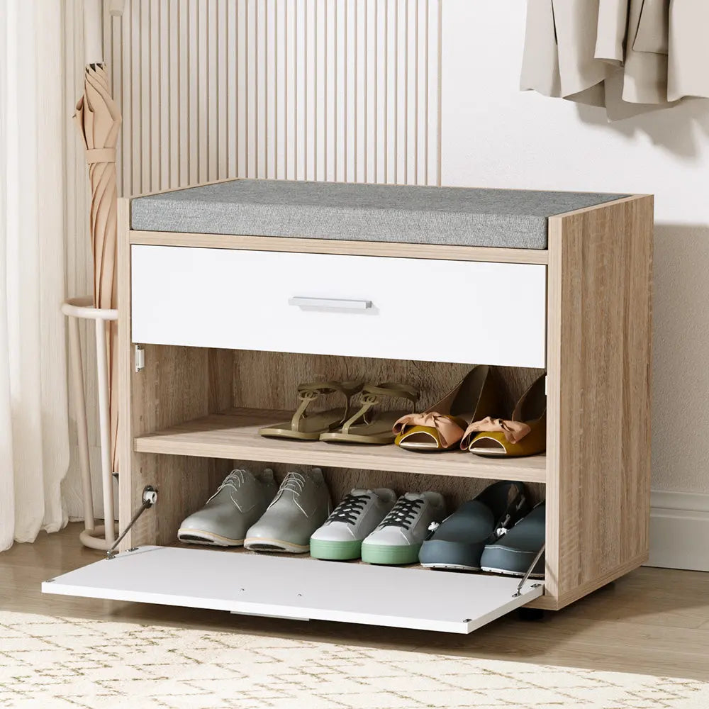 Artiss Shoe Rack Cabinet Bench 8 Pairs White Niva Chez Guru