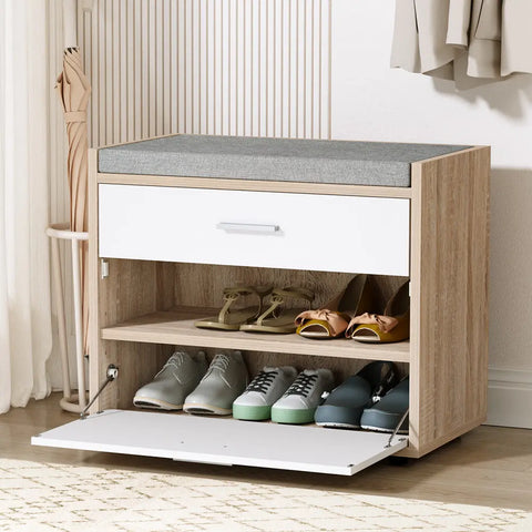 Artiss Shoe Rack Cabinet Bench 8 Pairs White Niva Chez Guru