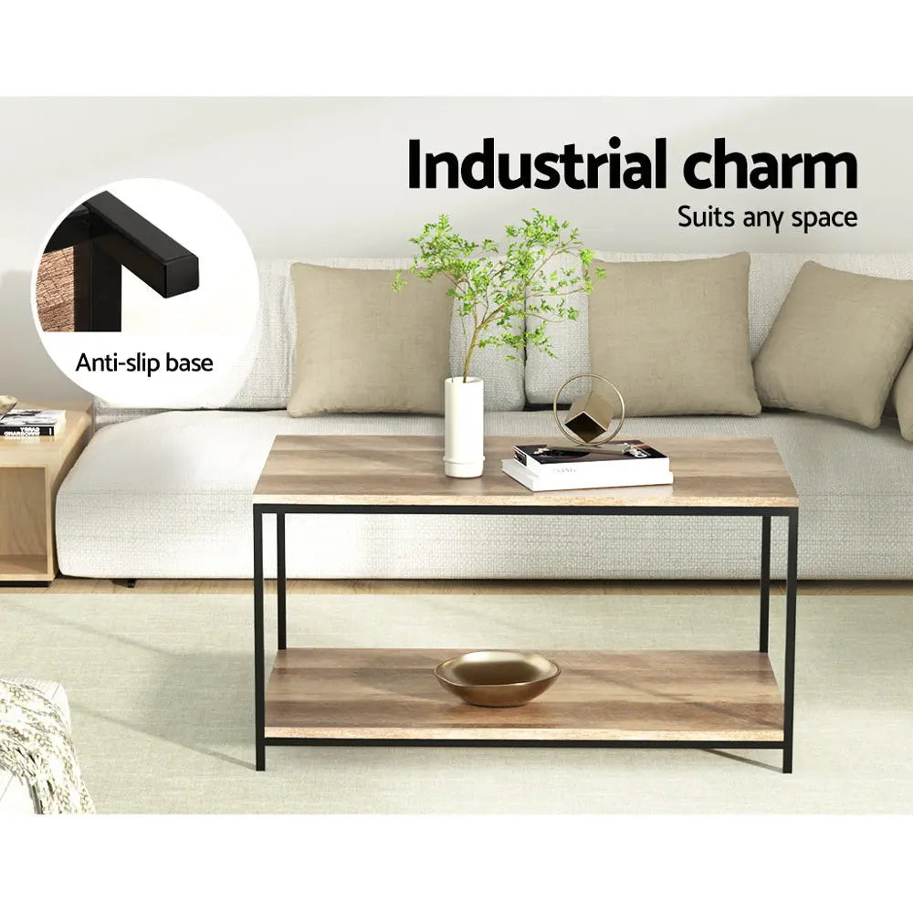 Artiss Coffee Table Rectangular 93CM Walnut Olin - Chez Guru