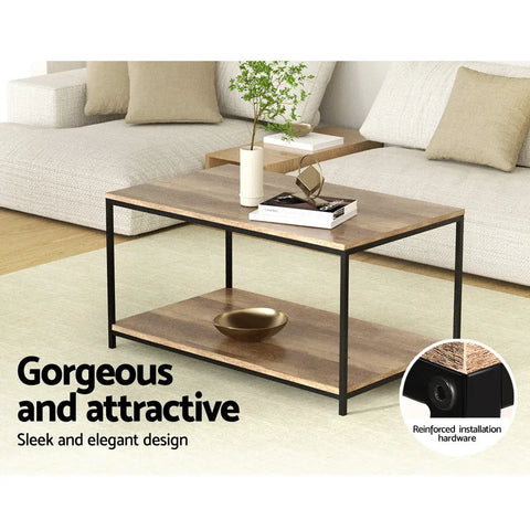 Artiss Coffee Table Rectangular 93CM Walnut Olin - Chez Guru